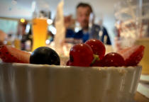 Pizzeria während Regen